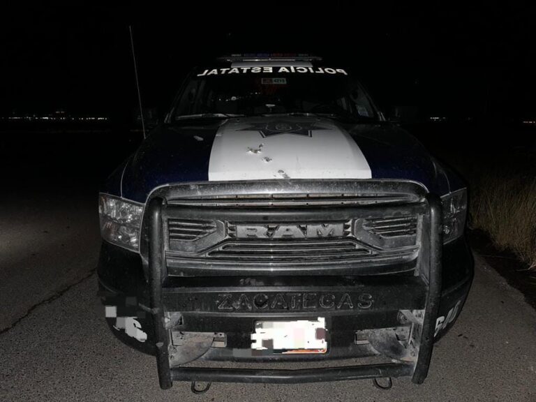 Unidad de la SSP de Zacatecas tras realizar operativo en el municipio de Pánuco.