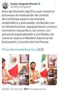 Evelyn Salgado recibe acreditación del Centro Estatal de Evaluación y Control de Confianza