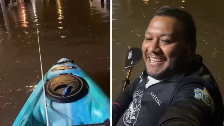 ¡Aprovecha inundaciones! Captan a hombre paseando en kayak en Jalisco