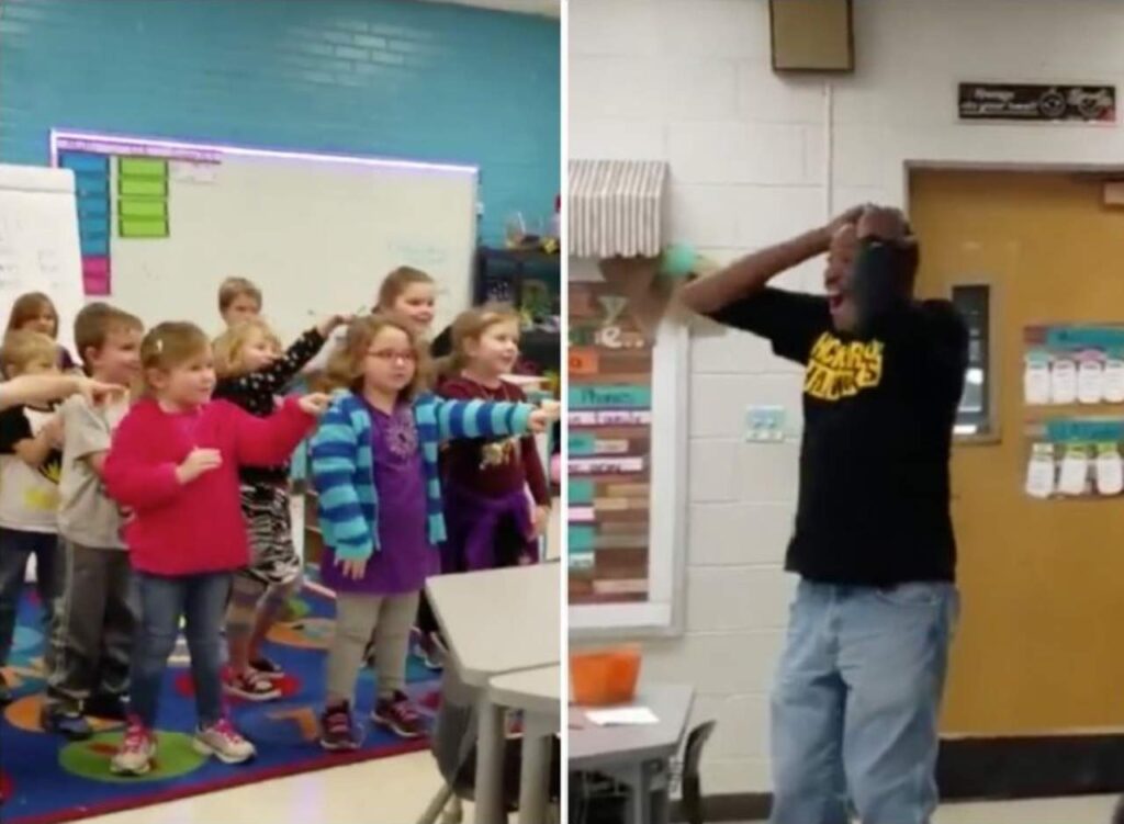 Estudiantes aprenden lengua de señas para felicitar a conserje con sordera