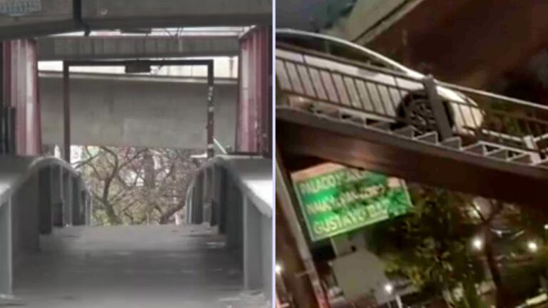 Captan momento en que un auto sube puente peatonal en Naucalpan