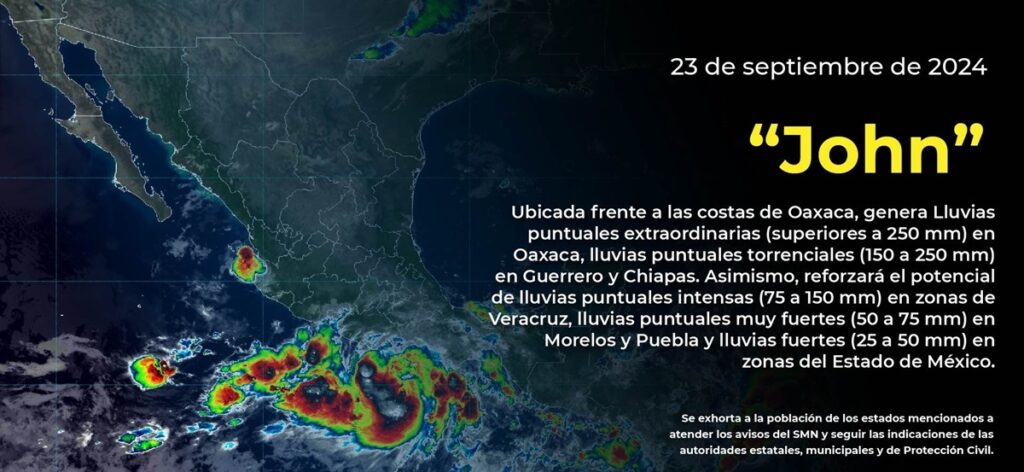 Tormenta tropical John producirá lluvias extraordinarias en Oaxaca y Guerrero