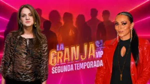 Flor Rubio e Ivonne Montero frente al logotipo de La Granja VIP