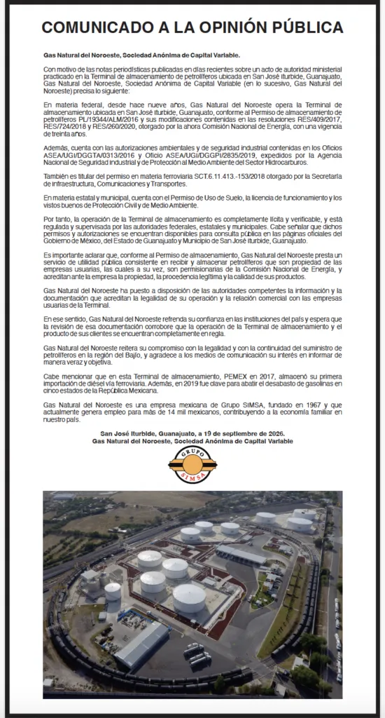 Grupo SIMSA aclara legalidad de terminal en Guanajuato